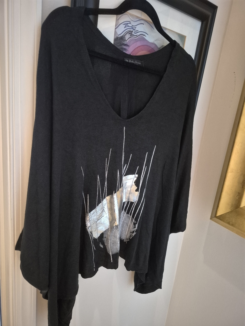 Bella Armore Asymmetrical Black Women’s Top with Silver Graphic 2X